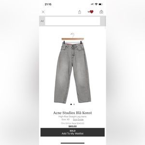acne studio highrise straight leg jeans